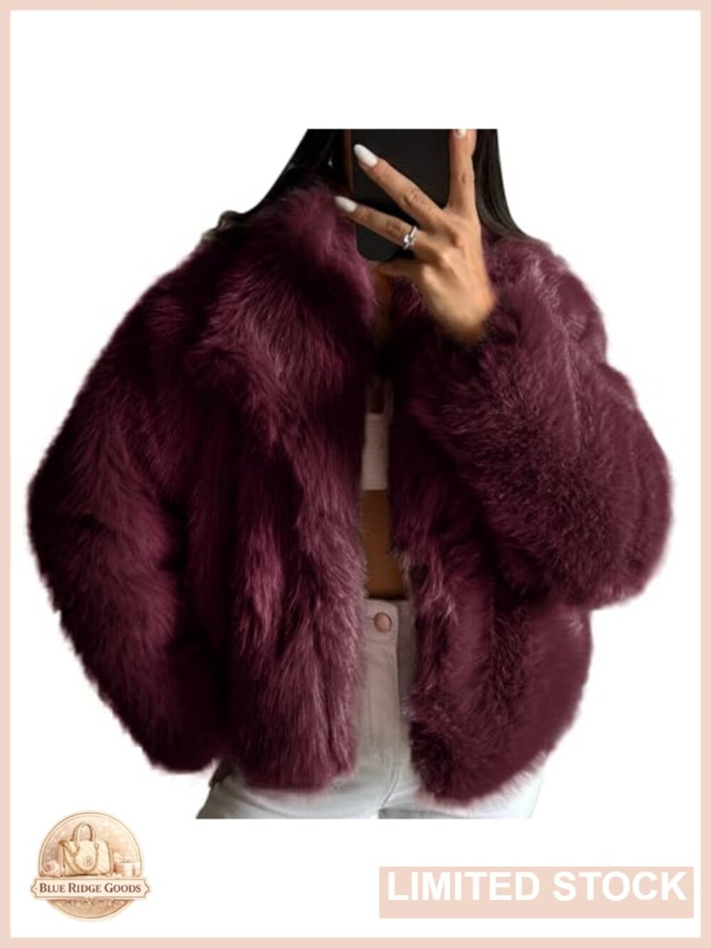 Faux Fur Long Sleeve Cropped Jacket Oversized Fuzzy Coat